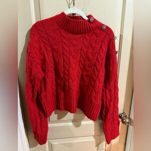 Chic Red Cable Knit Turtleneck Sweater